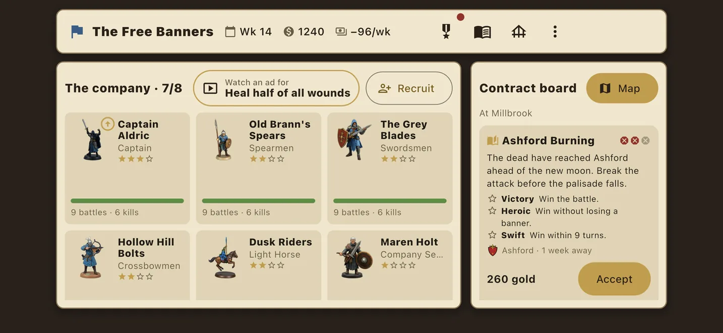 The camp screen with the roster and contracts